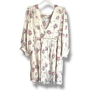 ASOS Cottage-core Floral Long Puff Sleeve Mini Dress Size 10